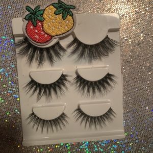 False eyelashes and strawberries iron on patch